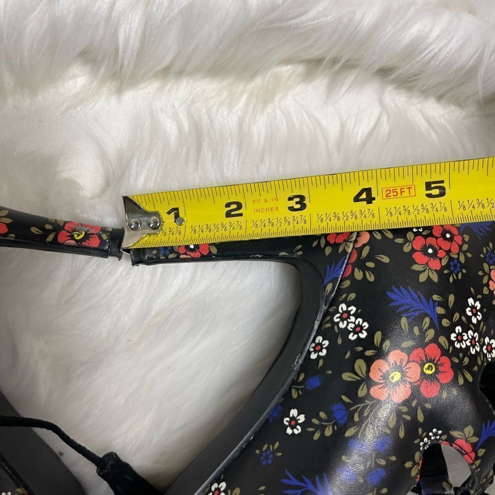 Nine West black multi color floral prints lace up sandals black tassels SZ12 - Picture 6 of 13